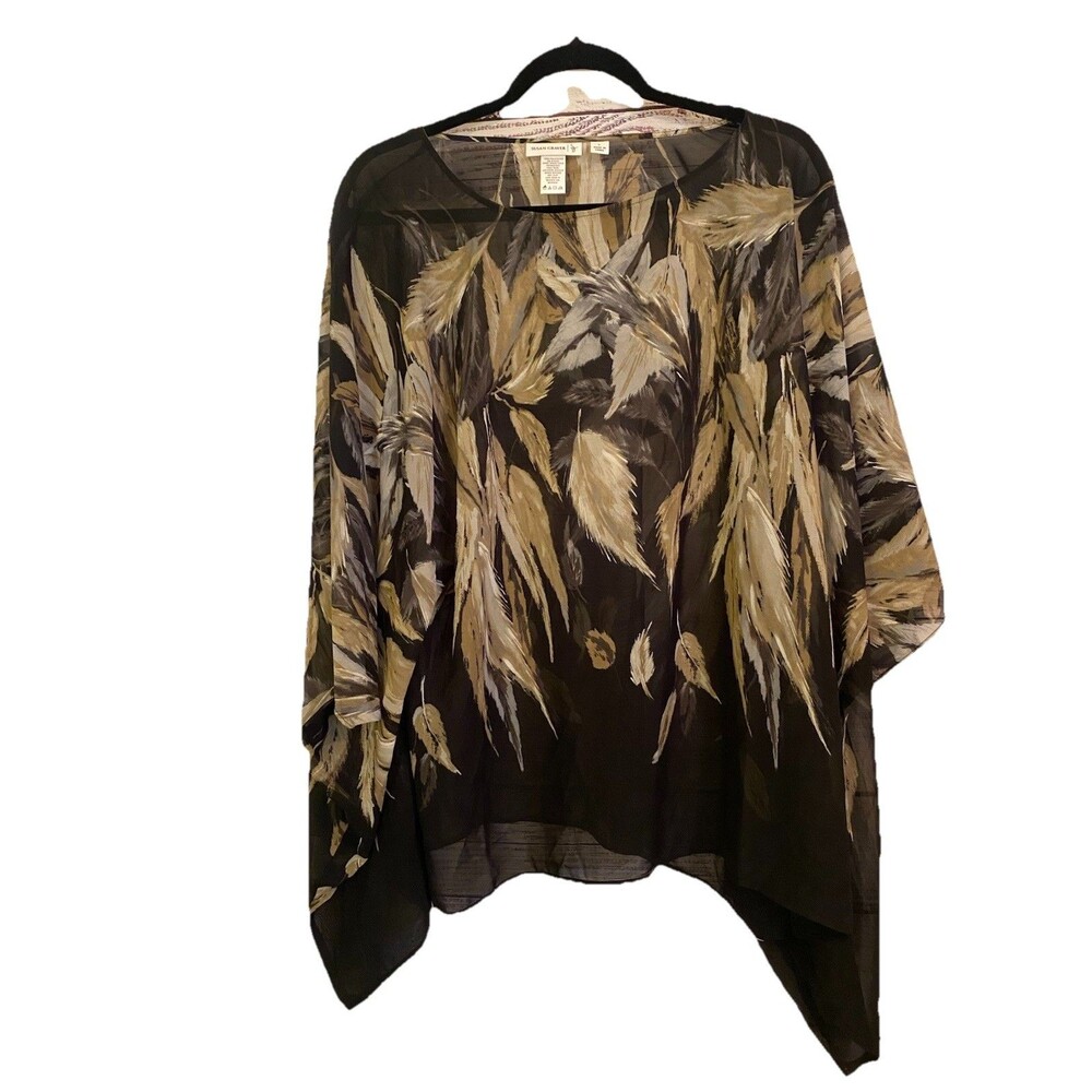 Susan Graver Blouse Poncho Top Black & tan  Women size Large Lightweight